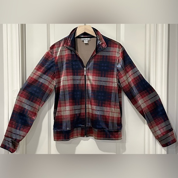 MIRROR IMAGE Plaid Velour Full Zip Jacket Women’s Medium - Picture 1 of 15